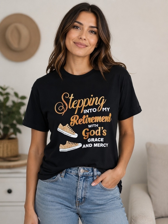 no brand Tops - Women’s Black Short Sleeve Tee - Retirement Graphic